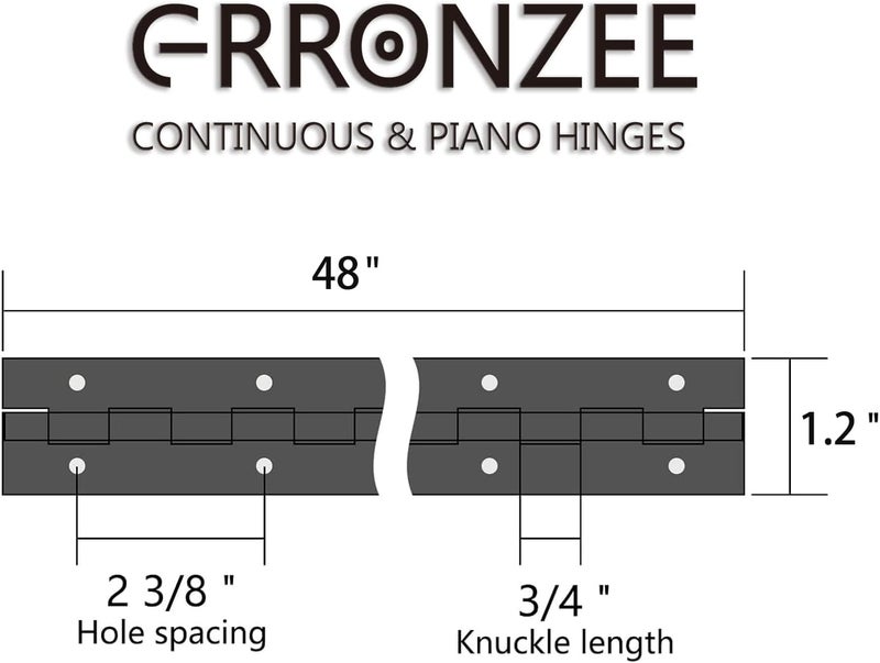 GRRONZEE Heavy Duty Piano Hinge 48 Inch x 1.2 Inch Stainless Steel Black Continuous Hinge for Cabinet, Door, DIY Wood Boxes, 0.047" Leaf Thickness, 1.2" Open Width - Image 3